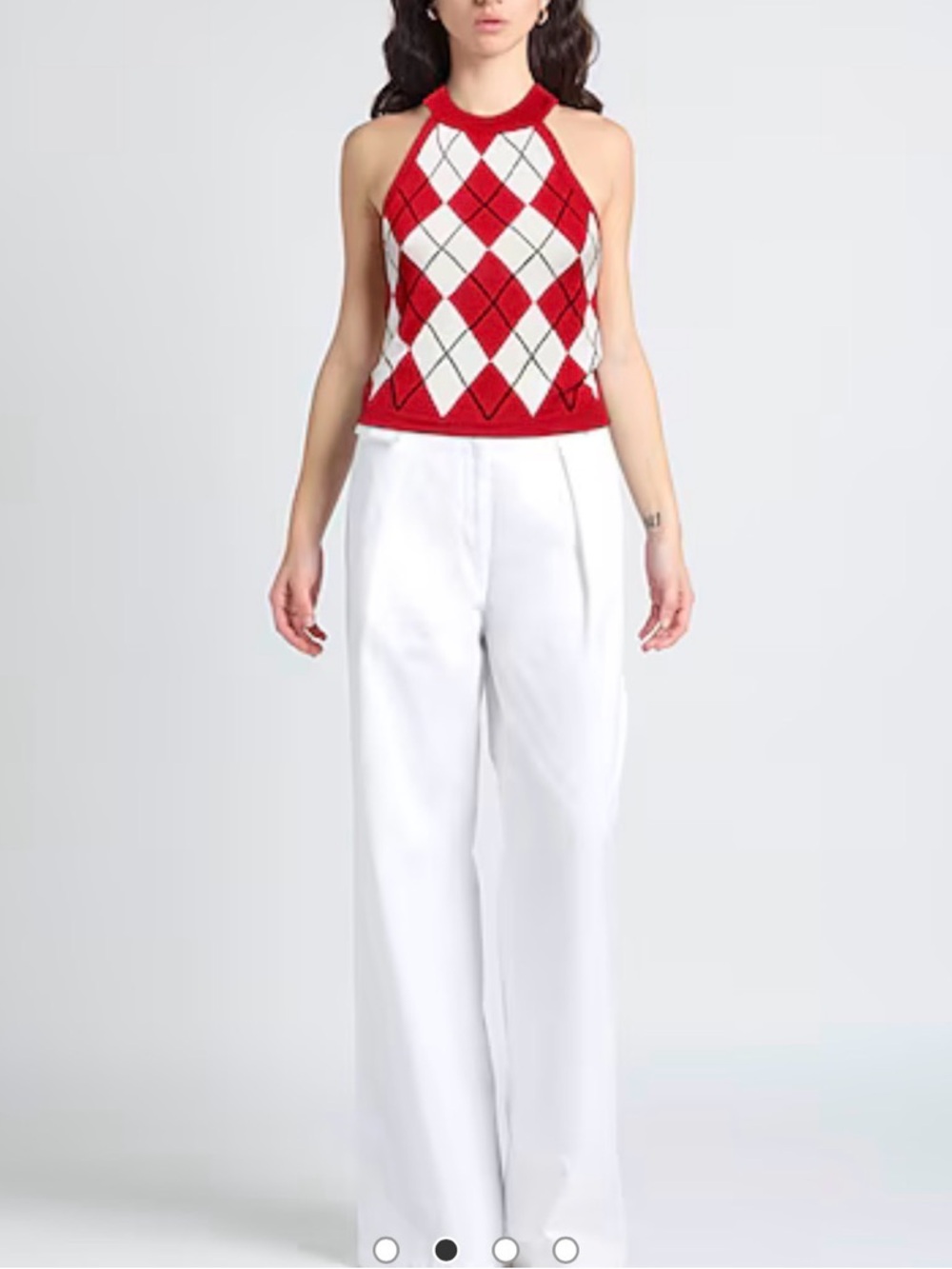MSGM Red and Cream Argyle Halter Knit Tank - Picture 3 of 12